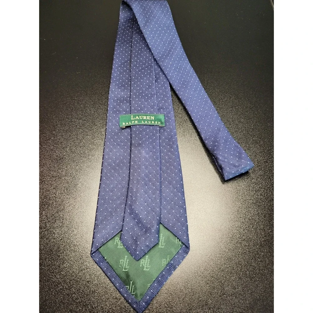 Lauren Ralph Lauren Men's Necktie Blue Micro-Dot Silk 3.5